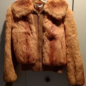 Brown rabbit fur lined jacket w/pockets